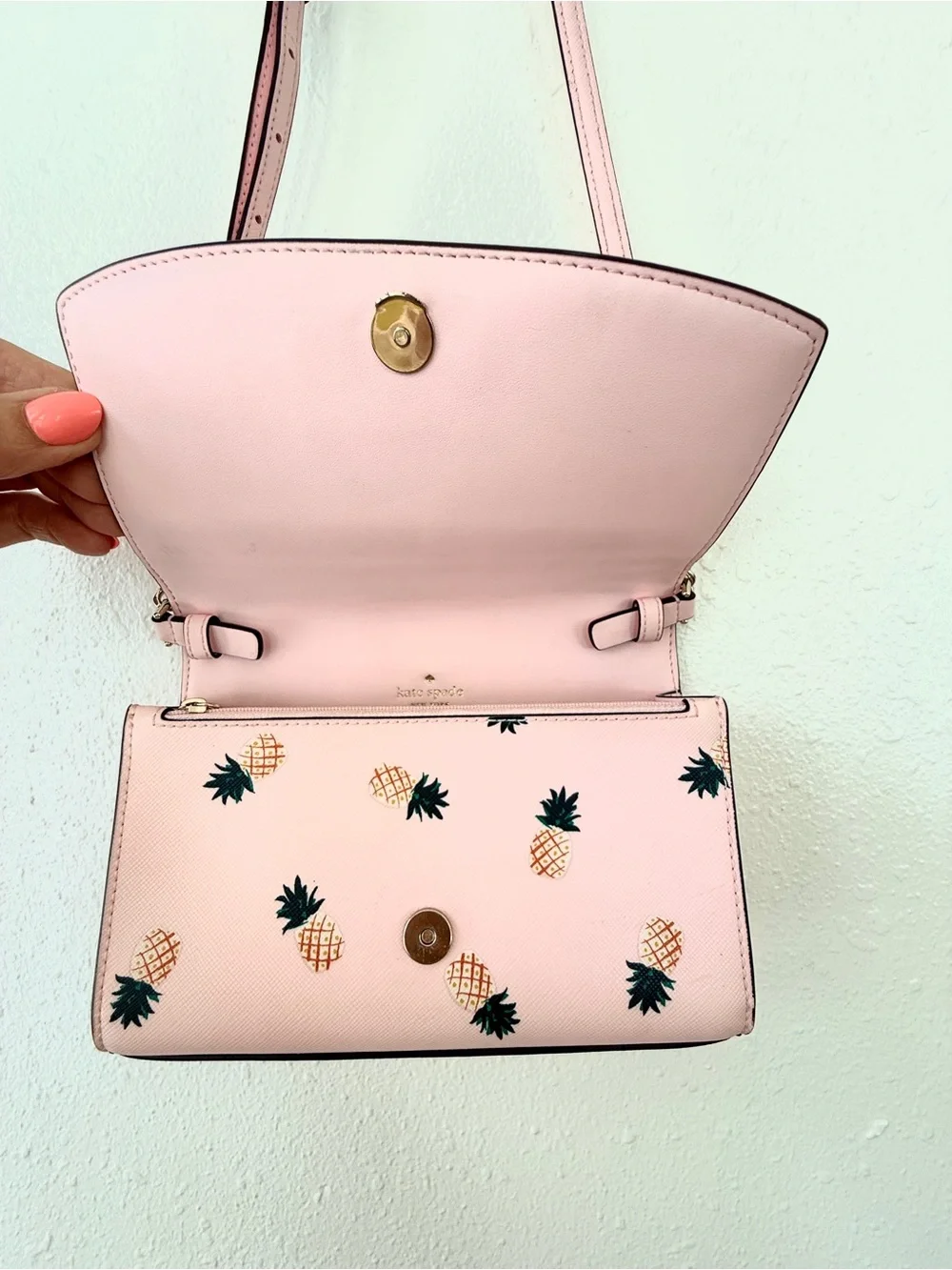 Kate Spade New York Staci Pineapple Crossbody Bag Pink Saffiano Leather